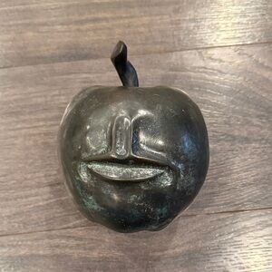 Bronze Apple Sculpture with Face - Decorative Home Art